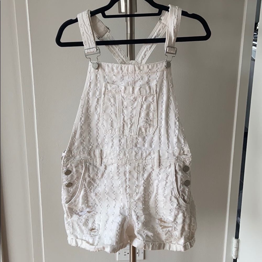 White BankNYC denim overall shorts